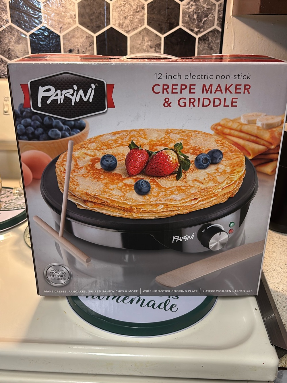 Parini 12-inch Electric Non-Stick Crepe Maker & Griddle - Black